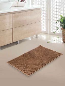 At Home by Nilkamal - Solid Polyester 16" x 24" Anti Skid Bath Mat (Taupe)