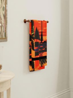 At Home by Nilkamal - Printed Bath Towel 70 x 150 cm (Red & Black)