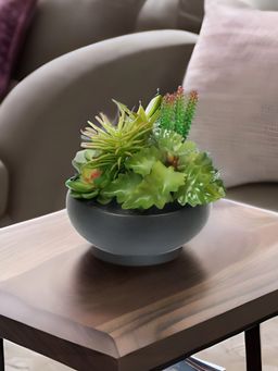 At Home by Nilkamal - artificial succulent Urli Potted Plant|18 x 16 cm|Green