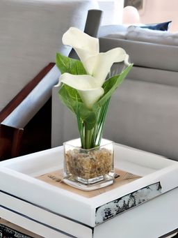 At Home by Nilkamal - artificial Lilly Glass Potted Plant|14 x 24 cm|White