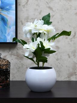 At Home by Nilkamal - Peony Dahlia Potted Plant (White)