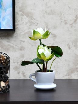 At Home by Nilkamal - Lotus Teapot Potted Plant (White)