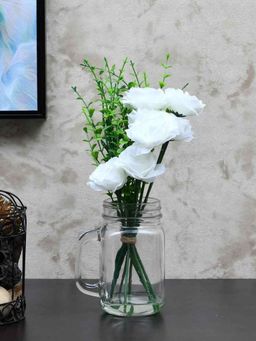 At Home by Nilkamal - Rose Glass Mason Potted Plant (White)