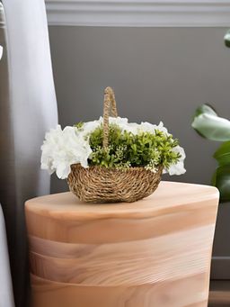 At Home by Nilkamal - artificial Hydrangea Basket Potted Plant|26 x 21 cm|White