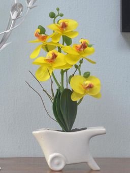 At Home by Nilkamal - artificial Cart Orchid Potted Plant|21 x 24.5 cm|Yellow
