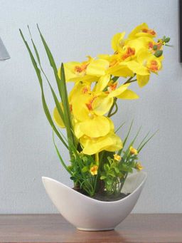 At Home by Nilkamal - artificial Orchid Bowl Potted Plant|28.5 x 35.5 cm|Yellow