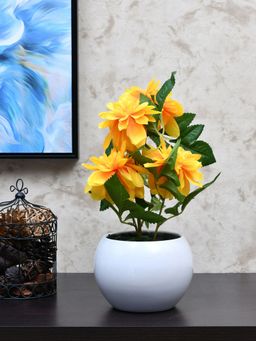 At Home by Nilkamal - Peony Dahlia Potted Plant (Yellow)
