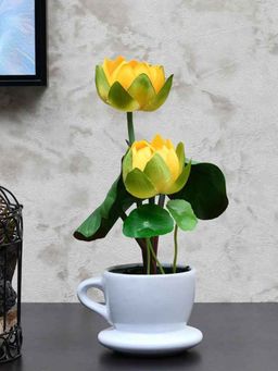 At Home by Nilkamal - Lotus Teapot Potted Plant (Yellow)