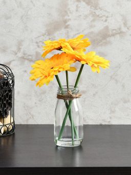 At Home by Nilkamal - artificial Glass Bottle Gerbera Potted Plant|15.5 x 25.5 cm|Yellow