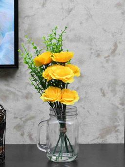At Home by Nilkamal - Rose Glass Mason Potted Plant (Yellow)