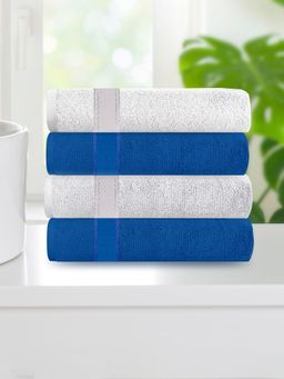 At Home by Nilkamal - Aquacado 38 x 58 cm Hand Towel Pack of 4 (White & Irish Blue)