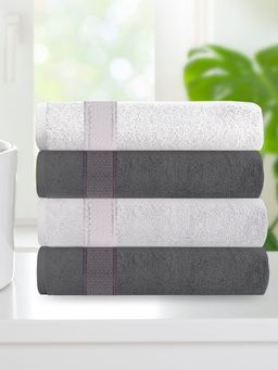 At Home by Nilkamal - Aquacado 38 x 58 cm Hand Towel Pack of 4 (White & Charcoal Grey)