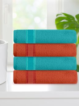 At Home by Nilkamal - Aquacado 38 x 58 cm Hand Towel Pack of 4 (Turquoise Blue & Rust)