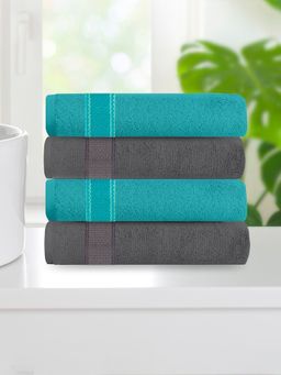 At Home by Nilkamal - Aquacado 38 x 58 cm Hand Towel Pack of 4 (Charcoal Grey & Turquoise Blue)