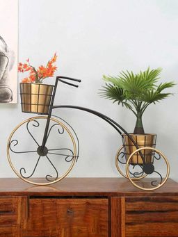 At Home by Nilkamal - 2 Pots Tricycle Planter (Black & Gold)