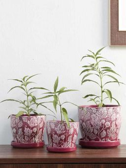 At Home by Nilkamal - Floral Leaf Planters Set of 3 (Lavender)
