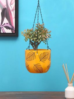 At Home by Nilkamal - Terracotta Caddy with Chain Planter||14.5 x 42 cm|Yellow