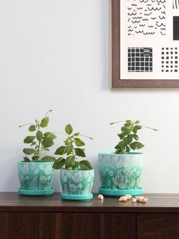 At Home by Nilkamal - Floral Leaf Planters Set of 3 Green