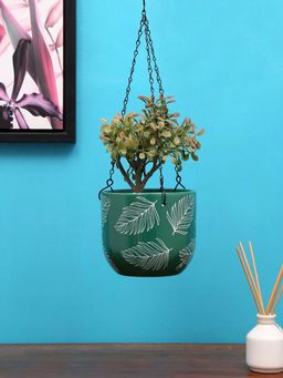 At Home by Nilkamal - Terracotta Caddy with Chain Planter||14.5 x 42 cm|Seagreen