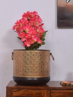 At Home by Nilkamal - Embossed Round Metal Planter (Gold)