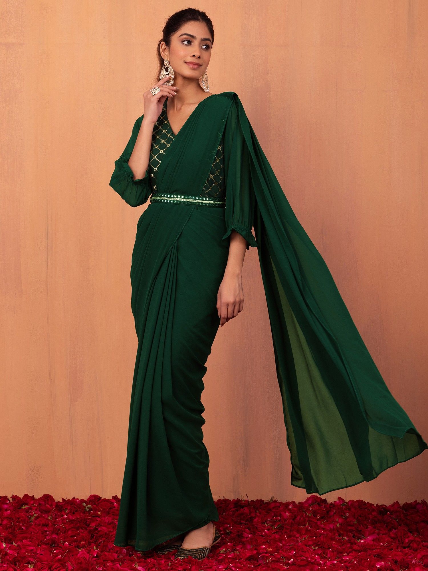 stitched saree with belt