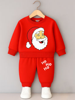 Kuchipoo - Boys Red Santa Printed Regular Fit Co-Ord (Pack of 2)