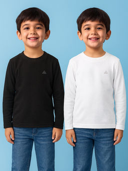 Kuchipoo - Boys Regular Fit Full Sleeve White & Black T-Shirt (Pack of 2)