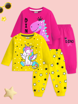 Kuchipoo - Multi-Color Baby Girl Regular Fit Cotton T-Shirts And Pyjama (Pack of 4)