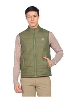 U.S. POLO ASSN. - Men Green High Neck Sleeveless Solid Padded Jacket