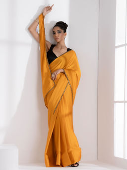 Swtantra - Golden Mustard Satin Saree with Lace & without Blouse