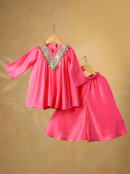 CASA NINOS - Pink Embroidered Kurta and Palazzo