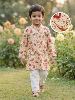Desi Soota - Beige Floral Kurta and Pyjama