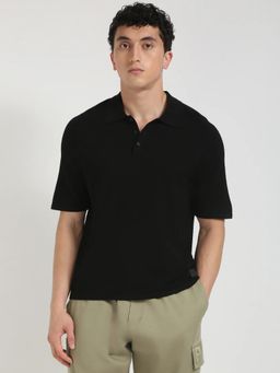 Calvin Klein - Black Solid Regular Fit Viscose Polo T-shirt