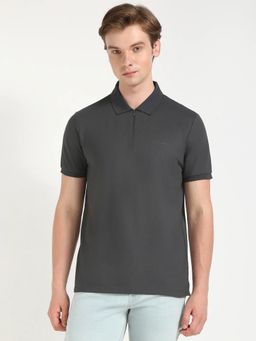 Calvin Klein - Grey Solid Regular Fit Cotton Polo T-shirt