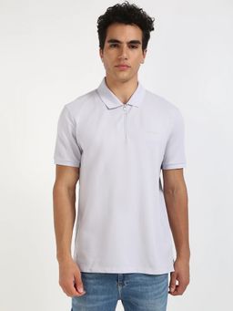 Calvin Klein - White Solid Regular Fit Cotton Polo T-shirt