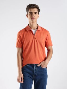 Calvin Klein - Orange Solid Regular Fit Cotton Polo T-shirt