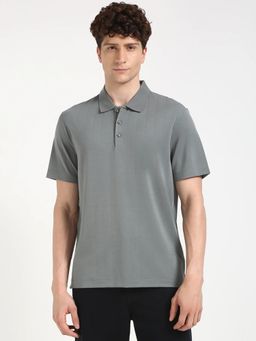 Calvin Klein - Grey Striped Regular Fit Polyester Polo T-shirt
