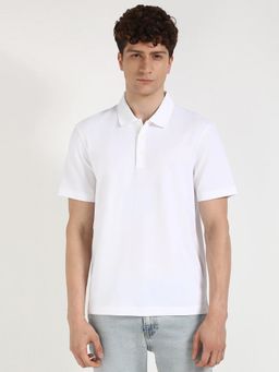 Calvin Klein - White Solid Regular Fit Polyester Polo T-shirt