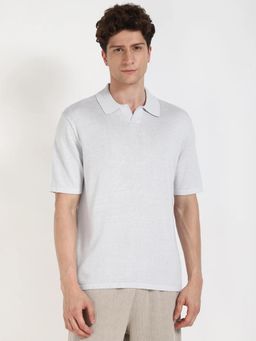 Calvin Klein - Grey Solid Regular Fit Linen Polo T-shirt