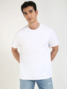 Calvin Klein - White Solid Relaxed Fit Cotton T-shirt