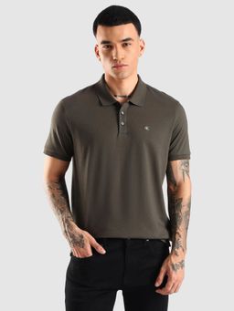 Calvin Klein - Solid Regular Fit Brown Cotton Polo T-shirt