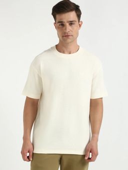 Calvin Klein - Cream Textured Relaxed Fit Cotton T-shirt