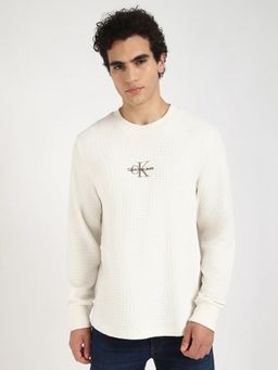 Calvin Klein - Off White Embroidered Logo Relaxed Fit Cotton T-shirt