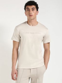 Calvin Klein - Beige Logo Regular Fit Cotton T-shirt