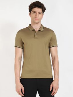 Calvin Klein - Khaki Solid Regular Fit Cotton Polo T-shirt
