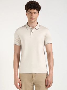 Calvin Klein - Cream Solid Regular Fit Cotton Polo T-shirt