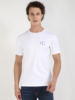 Calvin Klein - White Embroidered Logo Slim Fit Cotton T-shirt