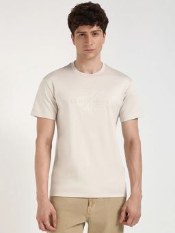 Calvin Klein - Cream Embroidered Logo Regular Fit Cotton T-shirt