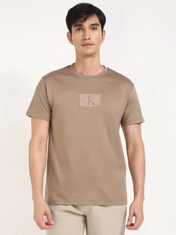 Calvin Klein - Brown Embroidered Logo Regular Fit Cotton T-shirt