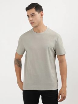 Calvin Klein - Beige Textured Regular Fit Cotton T-shirt